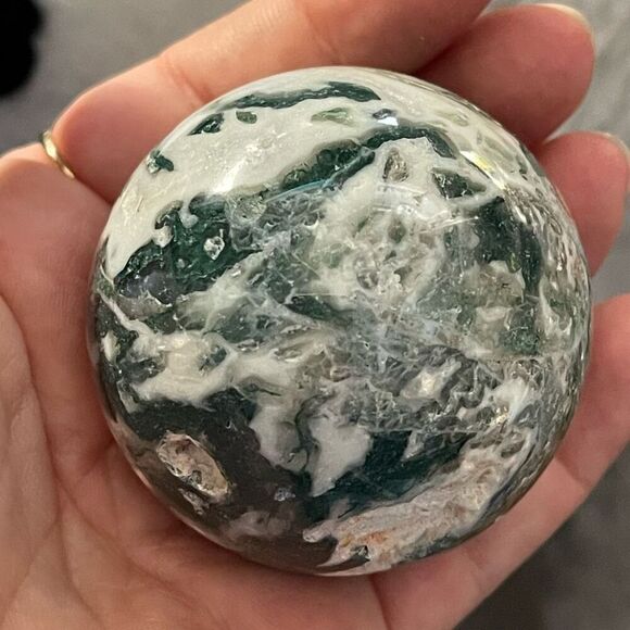Moss Agate sphere crystal healing green white druzy 65mm 2.5” - Picture 1 of 11